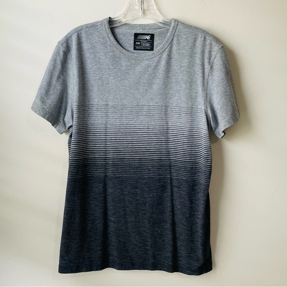 🔥 NWOT American Eagle flex striped tee t-shirt gray grey navy blue size medium - Picture 3 of 4